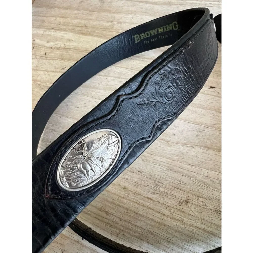 Browning  Black Leather Men's Belt with Silver Buckle size 42 waist